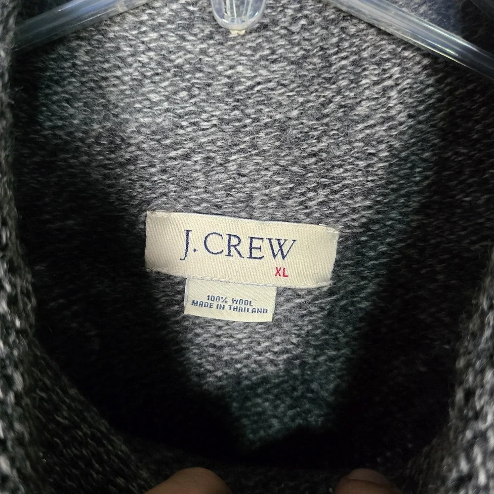 VTG J Crew Roll Neck Sweater Mens XL Gray 100% Wool Chunky Knit Raglan Pullover